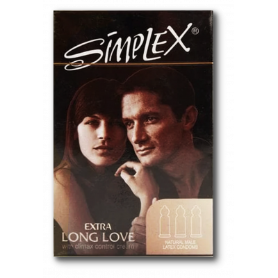 SIMPLEX EXTRA LONG LOVE NATURAL MALE LATEX CONDOMS 3 PIECES